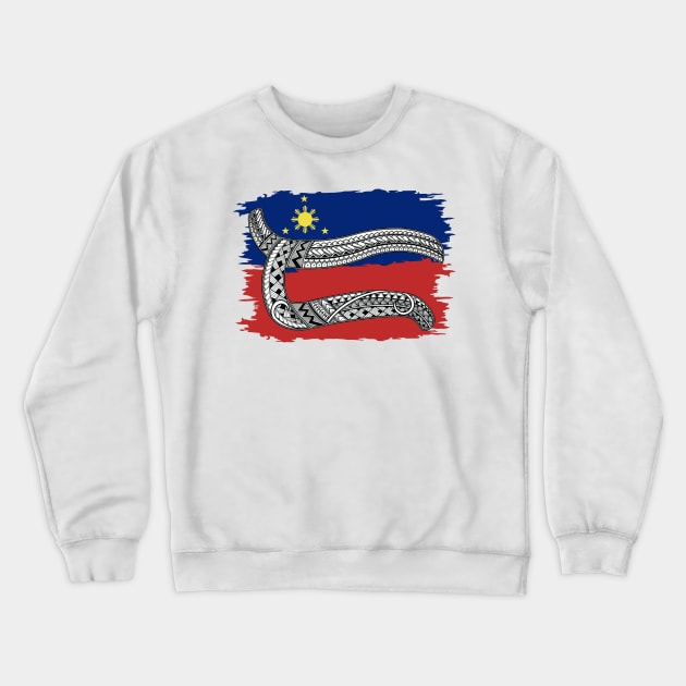 Philippine Flag Tribal line Art / Baybayin word DA / RA Crewneck Sweatshirt by Pirma Pinas